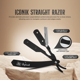 Stylonik Professional Straight Edge Barber Razor 60 PCS Single/30 PCS Double Sided Edge Razor Stainless Steel Blades for Men & Women with Leather Case - Professional Straight Edge Razor Blade (Silver)