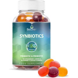 Probiotic + Prebiotic Fiber Gummies Sweetened with Stevia and Tapioca - Suitable for Kids & Adults, for Better Gut Health, High Potent Probiotics & Fiber - 60 Strawberry, Lemon, Blueberry Gummy