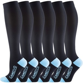 Cambivo 6 Pairs Compression Socks for Men and Women, Running Sports, Flight, Travel, black/blue, L-XL