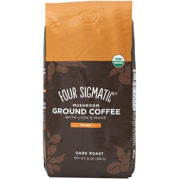 Four Sigmatic Mushroom Ground Coffee, Organic and Fair Trade Coffee with Lions Mane, Chaga, & Mushroom Powder, Focus & Immune Support, Paleo, 12 Oz
