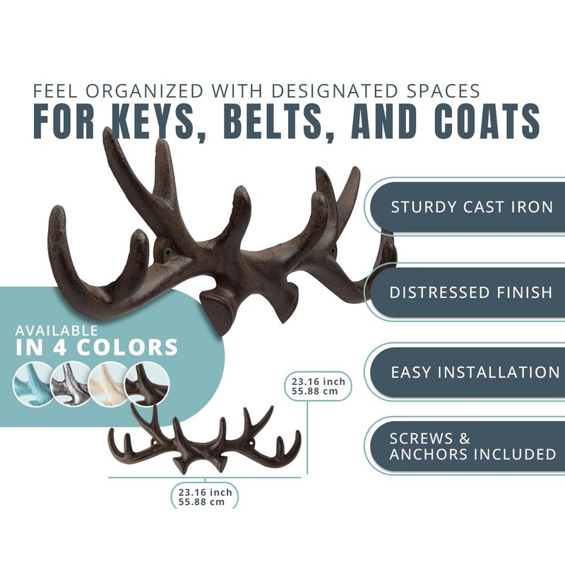 Comfify Vintage Cast Iron Deer Antlers Wall Mounted Hooks |