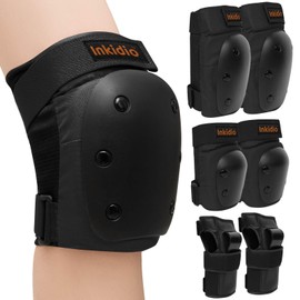 Inkidio Kids/Women/Men Protective Gear Set with Knee Pads, Elbow Pads, and Wrist Guards, Ideal for Roller Skate Inline Skating Skateboard Scooter Riding Cycling Bike(X-Large, Black)