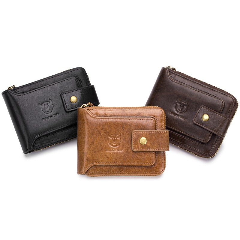 Leather Bifold Zipper Wallet for Men Travel Purse Pouch Gift