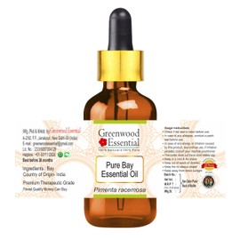 Greenwood Essential Pure Bay Essential Oil (Pimenta racemosa) with Glass Dropper Steam Distilled 30ml (1 oz)