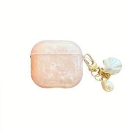 for Cute Glitter Airpod 4 Case - Bling Shell Pattern Design Soft TPU Protective Cover with Shell Pearl Keychain Compatible with Airpods 4th Generation 2024 Released, Pink