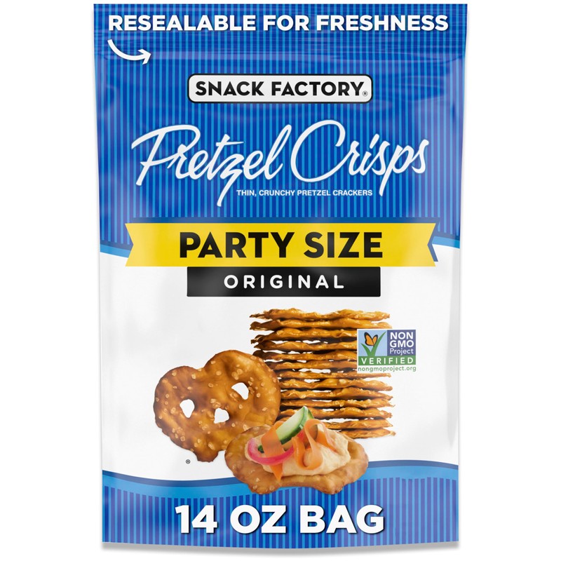 Snack Factory Original Pretzel Crisps, Non-GMO, 14 oz Party Size