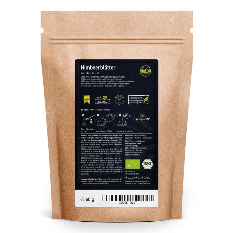 Biotiva Raspberry Leaves Tea Organic 60g - Very Huge Leaves