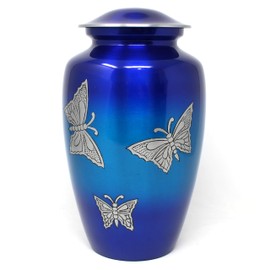 Loved Memorials Buttefly Engraving on Blue Gradiant Background Cremation Urn for Men and Women Human Ashes - Adult Large Urn