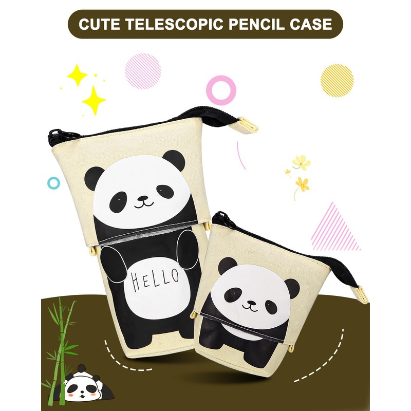 Xespis Pencil Case with Zip, Telescopic Pencil Case, panda, pencil