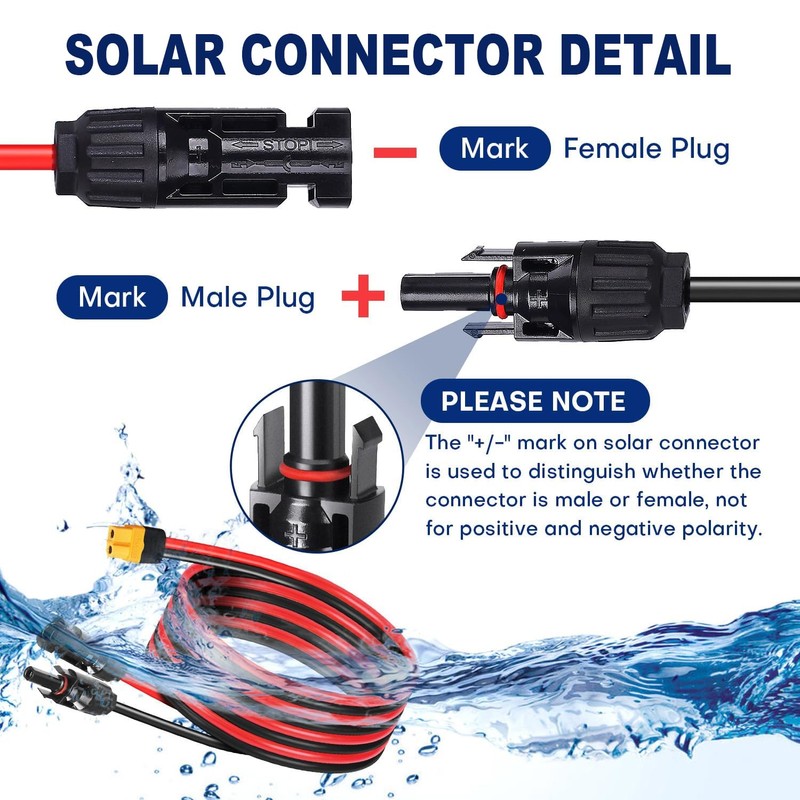 GENORTH Solar Charging Cable Solar Cable 3 m, Solar Plug