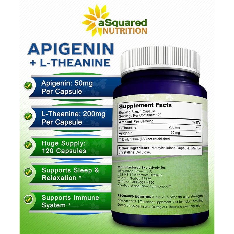 aSquared Nutrition Apigenin 50mg & L-Theanine 200mg - 120 Capsules