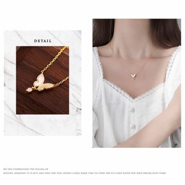 TseenYi Butterfly Necklace Opal Butterfly Pendant Necklace Gold CZ Pendant Necklace Mini Butterfly Choker Necklace Chain Jewellery for Women and Girls Gifts