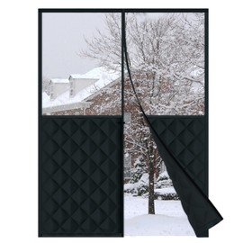 RELIANCER Magnetic Thermal Insulated Door Curtain,Waterproof Oxford Cloth Door Cover w/Clear Window,Fits 32"x80" Doors,Draft Blocker Doorway Blanket,Cotton Fiberfill Doors Curtain for Heat Insulation