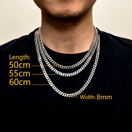 Mieoyue Cuban Chain Necklace for Man,Silver Chain Necklace 8mm Stainless Steel, Men's Jewellery (55 CM)