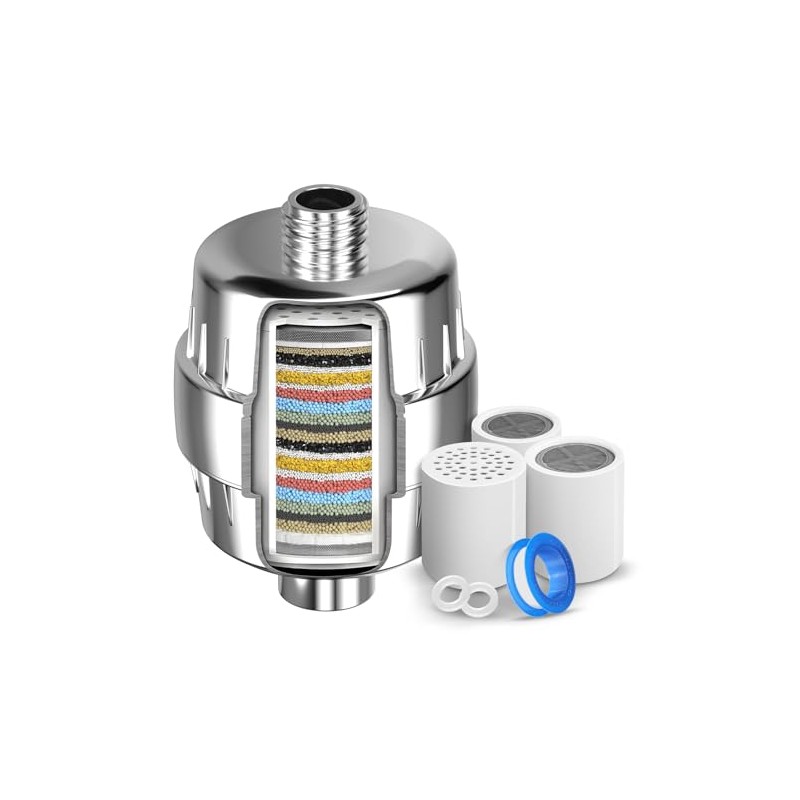 ANBIUX Purificador Agua Ducha 20 Etapas Cromado 3 Cartuchos Recambiables