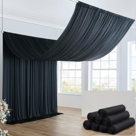 40ft×20ft Black Ceiling Drapes Panels for Weddings Parties, 8 Panels 5×20ft Long Ceiling Curtain for Tent, Wrinkle Free Silky Easy to Draping Drapery for Birthday Canopy Event Church Bedroom Decor