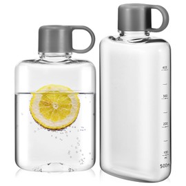 balacoo 2pcs Flat Water Bottle Clear Square Water Bottle for Portable Travel Memo Bottle for Fitness, Outdoor Sports, Purse and Pocket(360ml+500ml), 18.50X8.50X5.00CM