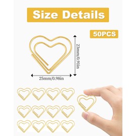 TPZORJX Pack of 50 Paper Clips Heart Paper Clips Large Gold Paper Clip Heart Shaped Paper Clips Motif Love Paper Clips Dispenser Heart Paper Clips for Decorative Weddings Postcards School Office