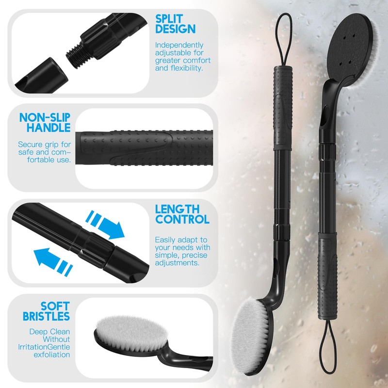 Gobiteli Back Scrubber for Shower,25" Long Handle Shower Brush for