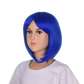 Short Blue Wig | Coraline Wigs Short Straight Side Bang Women Bob Realistic Fun Party Wig (S)