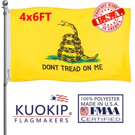 KUOKIP Double Sided Dont Tread On Me Flag 4x6 Made in USA Outdoor Heavy Duty 3 Ply Polyester Gadsden Flag with White Starting Tape and 2 Brass Grommets
