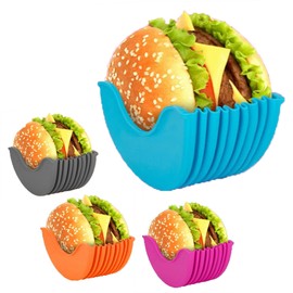 Vyooxcy 4 PCS Reusable Burger Holder Clip，Retractable Adjustable Sandwich/Hamburger Holders for Burger Lovers the aged and Children