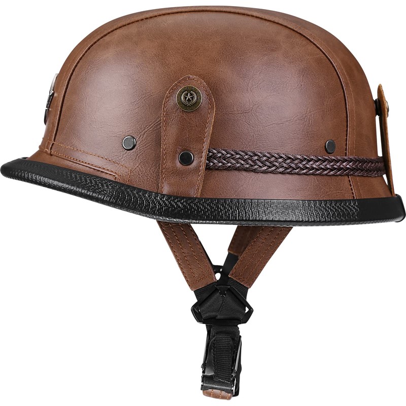 Yesmotor Motorcycle Half Helmet Retro German Handmade Leather Half Face