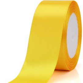 Baocuan 1-1/2 inch Yellow Solid Satin Ribbon 25 Yards 100% Polyester Fabric Soft and Durable for Wedding Invitations, Bridal Bouquets, Sewing, Party Decorations, Gift Wrapping and More