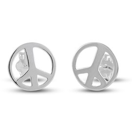 Sterling Silver Womens Large Round Peace Sign Stud Earrings Hipster Peace Studs Gifts 10mm / 0.40Inch
