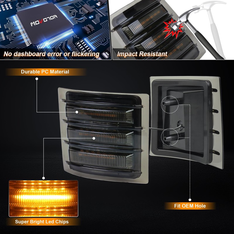 MOVOTOR LED Side Marker Lights with Amber Sequential Turn Signal