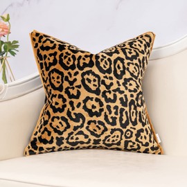Yangest Black and Gold Square Pillow Cover Cut Velvet Leopard Print Cushion Cover Luxury Modern Pillowcover for Couch Living Room Bedroom, 20x20 Inch