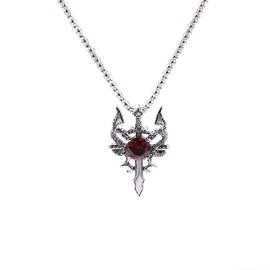 Dragon Necklace for Men, Double Dragon Sword Cross Pendant Necklace with 19.7” Chain, Wing Dragon Crystal Necklace, Vintage Dragon Amulet Necklace, Punk Animal Dragon Pendants (Black)
