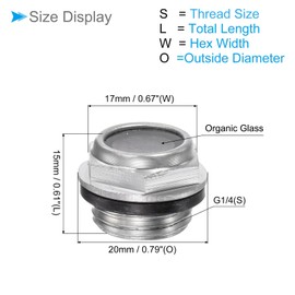 CoCud Oil Sight Glass for Air Compressor | M16 x 1.5 mm Thread | Aluminium Hexagonal Oil Level Indicator Window - (Applications: for Gear Fittings), Pack of 1