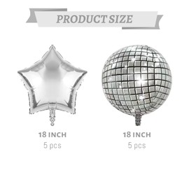 FBQ 10 Pcs Silver Disco Balloons 18 Inch 4D Balloons Star Balloons Disco Themed for 70s 80s 90s Disco Party Birthday Party Bachelorette Party Decorations Supplies