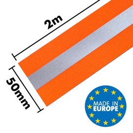 MARARDI Reflective Tape for Sewing - Reflective Tape [2 Metres x 50 mm] [Fluorescent Orange] 100% Polyester - Reflective Tape High Visibility - Reflectivity ≥300