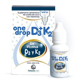 Vitamina ONEDROP D3 + K2 | Frasco de 4 ML (120 Gotas) | Rinde +3 meses | Para Niños y Adultos | 400 UI por Gota | Suplemento diario | Sin Azúcar | Sin Sabor