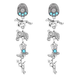 Western Dangle Earrings for Women Silver Turquoise Cowgirl Boot Hat Horses Drop Earrings Retro Country Western Outfit Jewelry Gifts-A