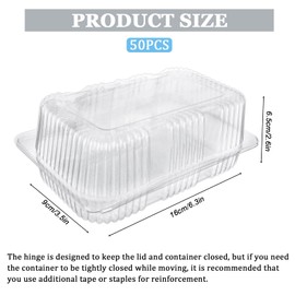 Haomian - 50 bandejas de comida para llevar, de plástico con bisagras de 7 x 5 pulgadas, para pasteles, galletas, ensaladas y suministros de panadería