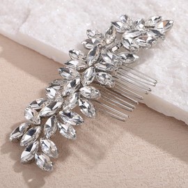 Octwine Vintage Bridal Wedding Hair Comb Silver Blue Green Red Rhinestone Hair Comb Bridal Side Comb Crystal Hair Piece Wedding Party Prom Hair Accessories for Women (Silver)