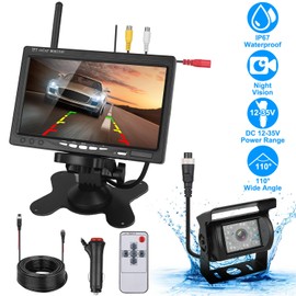 Wireless Backup Camera System, Vehicle Rear View Monitor with 7-inch Screen, Night Vision, Waterproof