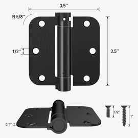 HOSOM Self Closing Door Hinges 3.5 Inch, Spring Loaded Hinges, Adjustable Tension for Interior Door, UL Listed, for Left and Right Hand Door, 5/8'' Radius Corners, Matte Black, 3 Pack