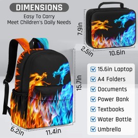 Meiwaote Kids Backpack for Boys，3PCS Boys Backpack with Lunch Box Set for Children Elementary Middle School Students，Lightweight School Bookbag for Travel and Daily Use