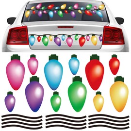 Whaline 88Pcs Christmas Car Light Bulb Stickers with Wire Stickers 6 Colors Light Bulb Shape Vinyl Decals Self-Adhesive Xmas Holiday Lights Window Stickers for Car Refrigerator Mailbox Garage