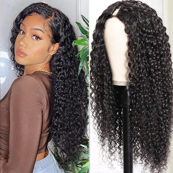 BDBDBD Curly V Part Wig Human Hair With Elastic Drawstring