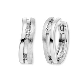 Engelsrufer Filigree Keep It So Simple Xena Women's Creole Earrings Made of Sterling Silver - Set with White Zirconia Stones - Clip Closure - Nickel-Free - Size: 16 mm, Sterling Silver, Cubic Zirconia