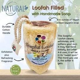 Soap Bar Loofah| Natural Loofah Sponge | Loofah Exfoliating Body Scrubber | 9-12 0z of Plumeria Scented Artisanal Handmade Natural loofah soap in a Disposable Shower Loofah