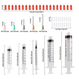 Shirune 20 Pieces Syringes Set with Blunt Needles Assorted Sizes 1ml, 3ml, 5ml, 10ml, 20ml for Liquid Refill and Measure Scientific Laboratories, Plant Watering