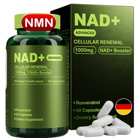 NAD Plus with Trans-Resveratrol Capsules - 1000mg NAD Dietary Supplement for Anti-Ageing, DNA Repair & Energy - NAD+ Booster with Resveratrol - 60 Capsules
