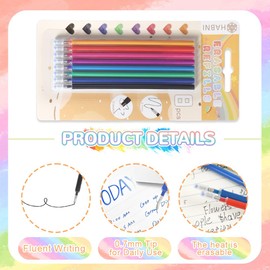 HABNI Pack of 8 Erasable Refills, Compatible with Legami Colourful Erasable Gel Pen Refill Set, Pen Tip 0.7 mm, Height 13 cm, Blister Pack, 8 Colours