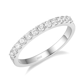 EAMTI 3mm Cubic Zirconia Wedding Band 925 Sterling Silver Half Eternity Ring for Women Size 6.5